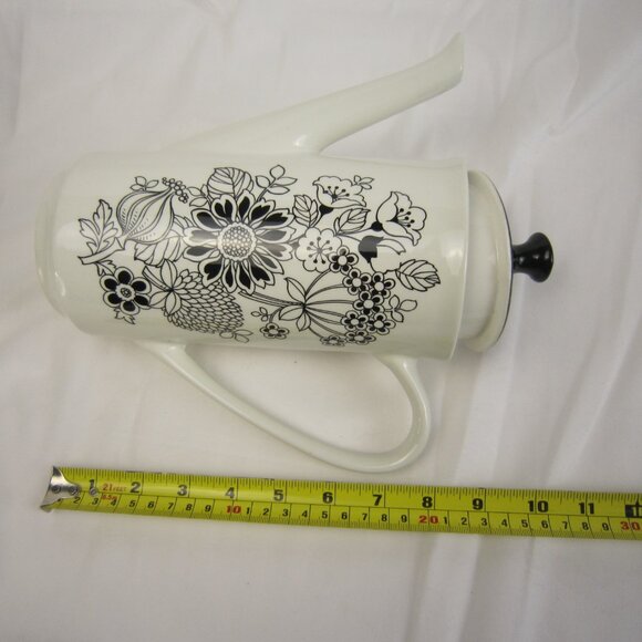 Grindley Manitou Mod Black White Coffee Tea Pot Flower Pattern - Ironstone - Picture 9 of 10
